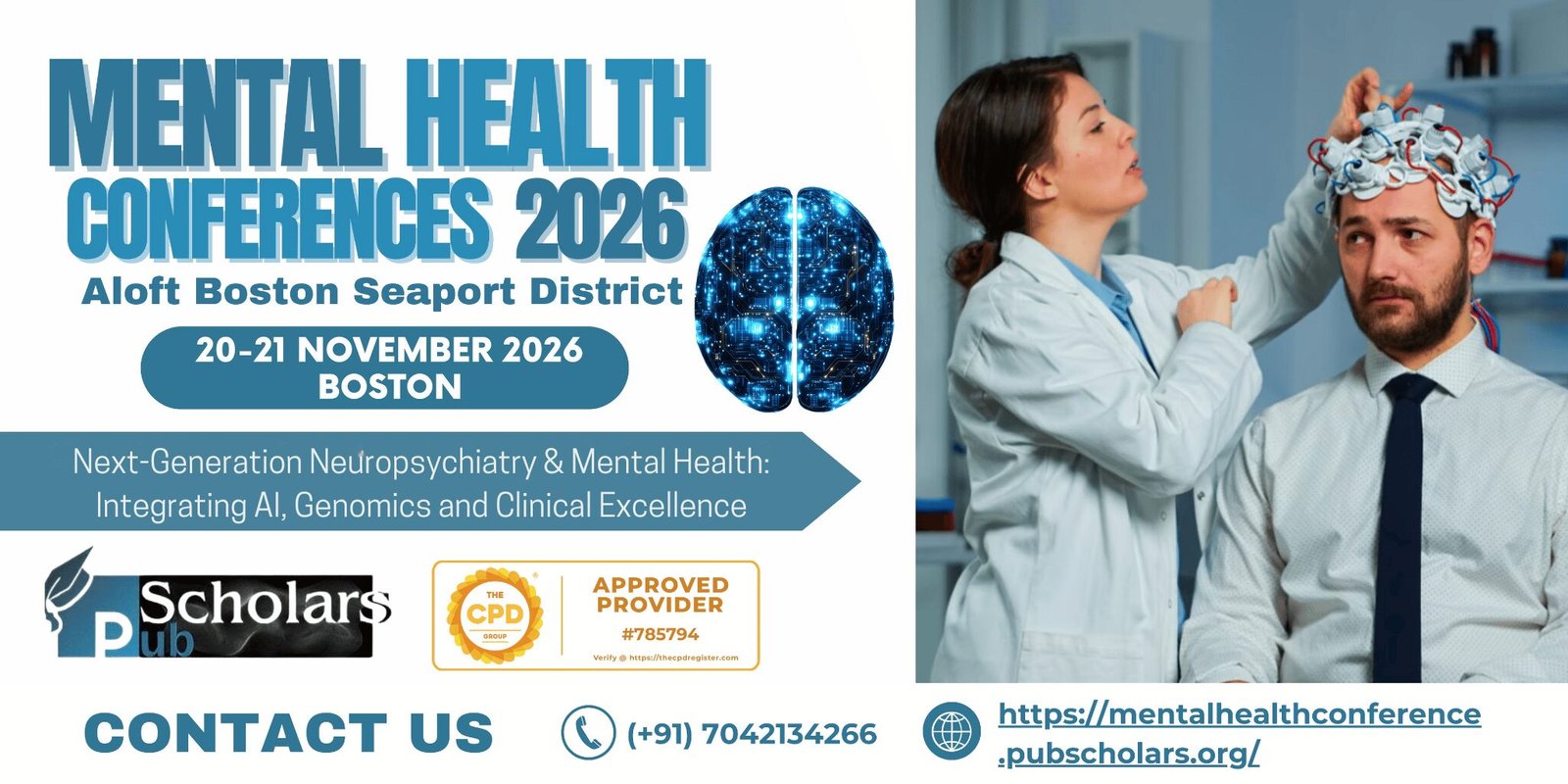 Mental Health Conferences 2026 in Boston with AI neuropsychiatry theme, EEG brain scan session, venue, dates and contact details.